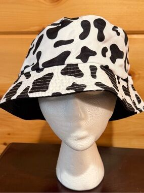 Kids Cow Print Bucket Hat - Black & White no size